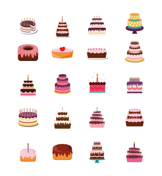 Variety cake pictogram set pack vector ontwerp — Stockvector