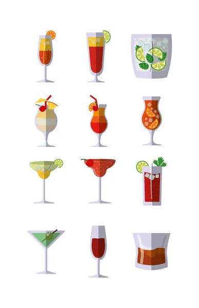 Variety cocktails icon set pack vector design — Stock Vector