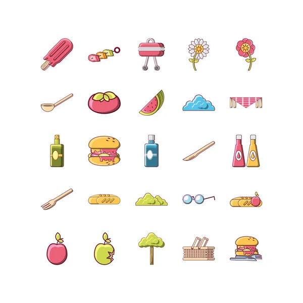 Vielfalt Picknick Icon Set Pack Vektor-Design — Stockvektor