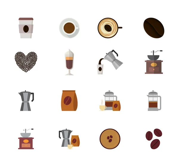 Variety koffie pictogram set pack vector ontwerp — Stockvector