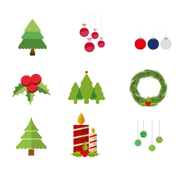 Vielfalt frohe Weihnachten Icon Set Pack Vektor-Design — Stockvektor