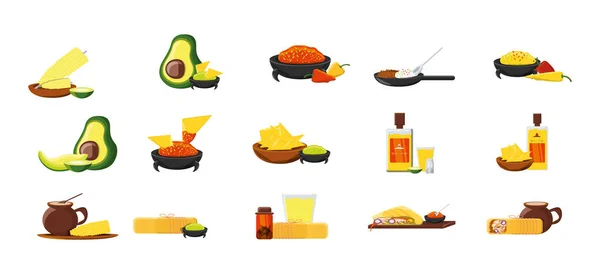 Variedad mexicana icono de alimentos conjunto vector diseño — Vector de stock