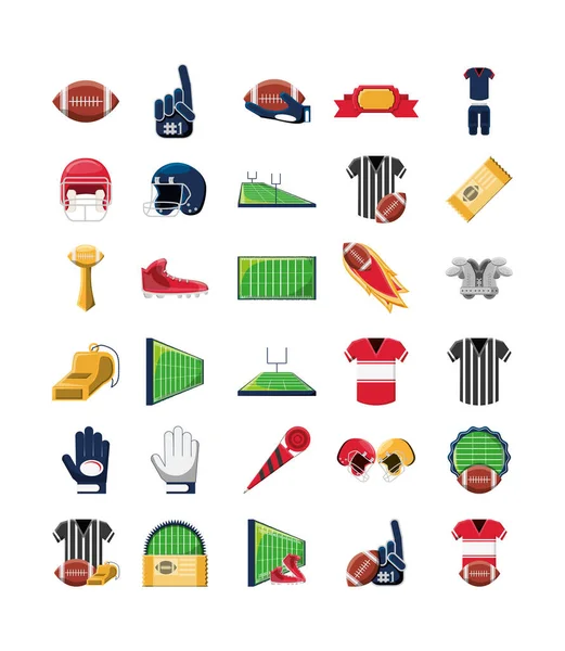 Variety american football icon set pack vector design — Stock Vector