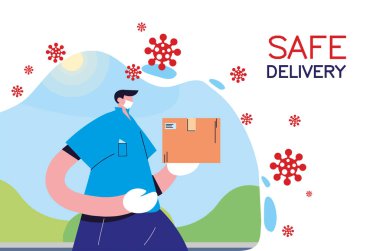 Şehirde güvenli paketler taşıyan evcil bir adam.
