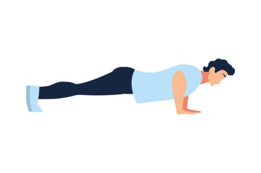 Adam evde kas egzersizi yapıyor.