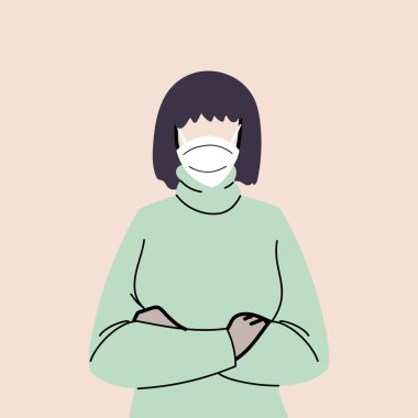 Koruyucu tıbbi maskeli kadın, koronavirüsten korunan kadın.