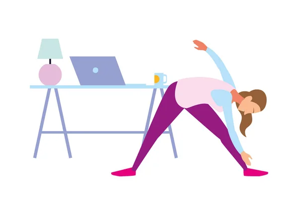 Mujer haciendo ejercicios de estiramiento en casa — Vector de stock