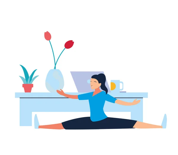 Woman doing stretching exercises at home — Stock Vector