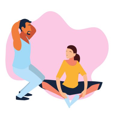 Çift esneme ve güç egzersizi yapıyor.