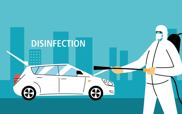 Desinfecção do carro de serviço por coronavírus ou covid 19 — Vetor de Stock