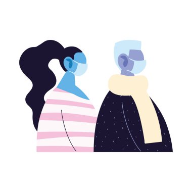 Maske vektör tasarımlı yaşlı adam ve kadın avatar karikatürü