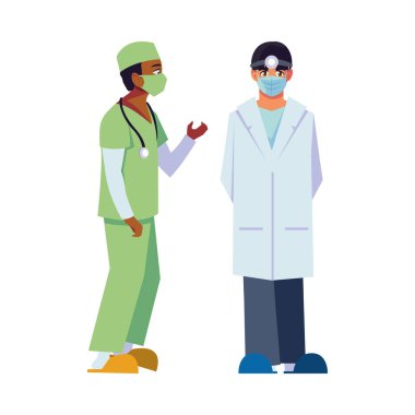 Üniformalı ve maskeli erkek doktorlar vektör tasarımı