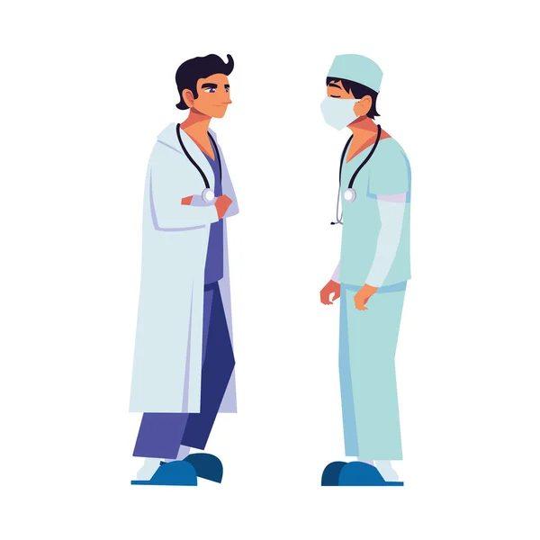 Mannen artsen met uniformen en masker vector ontwerp — Stockvector