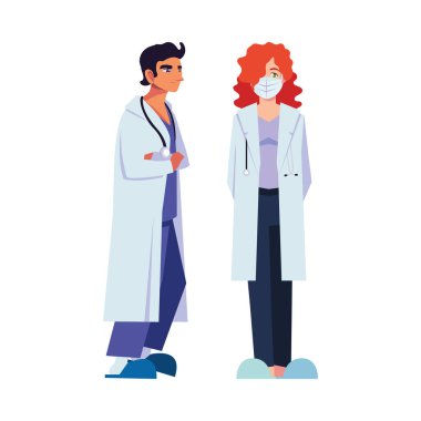 Üniformalı ve maskeli kadın ve erkek doktor.