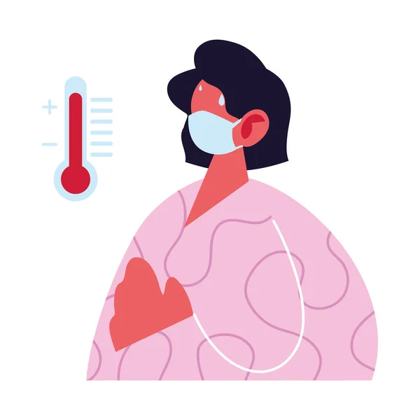 マスクと温度計ベクトルデザインの女性のアバター漫画 — ストックベクタ