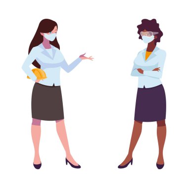 Yüz maskeli endüstriyel kadın işçiler