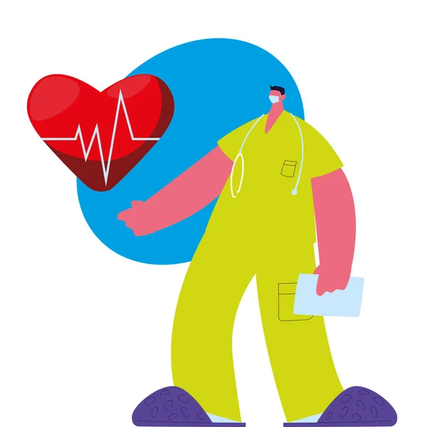 Cardioloog arts in medisch uniform met masker en toga — Stockvector