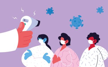 El ele tutuşan termometre silahı insan sıcaklığı vektör tasarımını kontrol ediyor