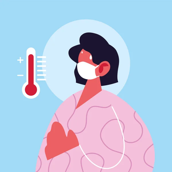 発熱と温度計ベクトルのデザインの女性漫画 — ストックベクタ