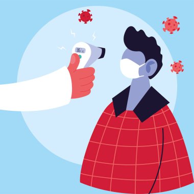 El ele tutuşan termometre silahı insan sıcaklığı vektör tasarımını kontrol ediyor