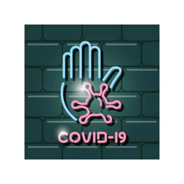 Símbolo de covid 19 o coronavirus en luz de neón — Vector de stock