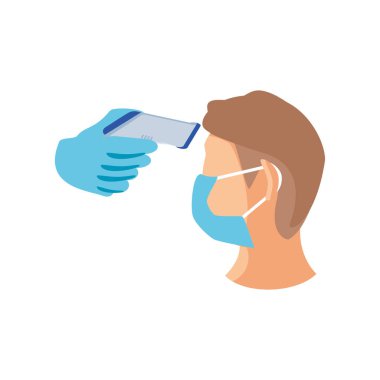 Beyaz arkaplanda kızılötesi termometresi olan sıcaklık testi