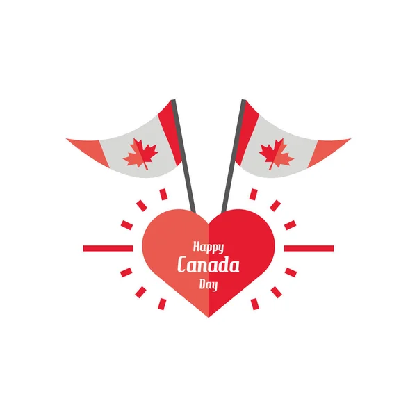 Szczęśliwy dzień Kanady, Kanadyjska flaga z dekoracją serca — Wektor stockowy