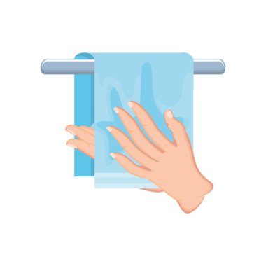 Beyaz arka planda havluyla el temizliği