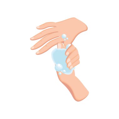 Beyaz arka planda su ve sabunla ellerini yıka.