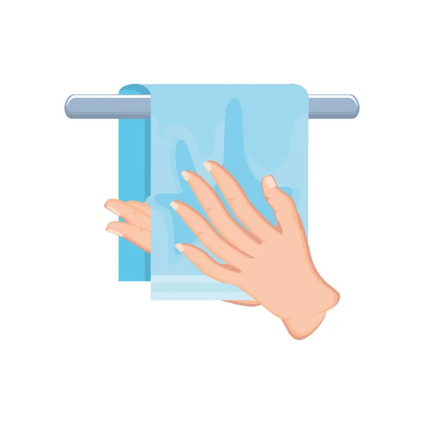 Nettoyage des mains avec serviette sur fond blanc — Image vectorielle