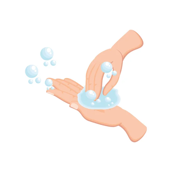 Washing hands with water and soap on white background — Stock Vector