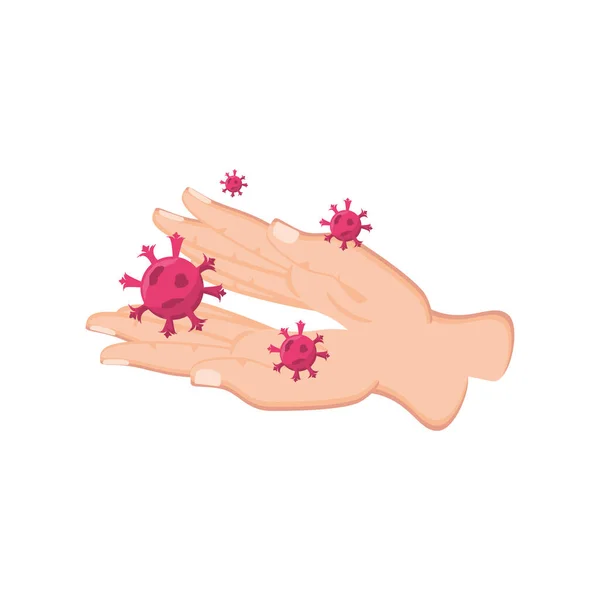 Mains avec coronavirus sur fond blanc — Image vectorielle