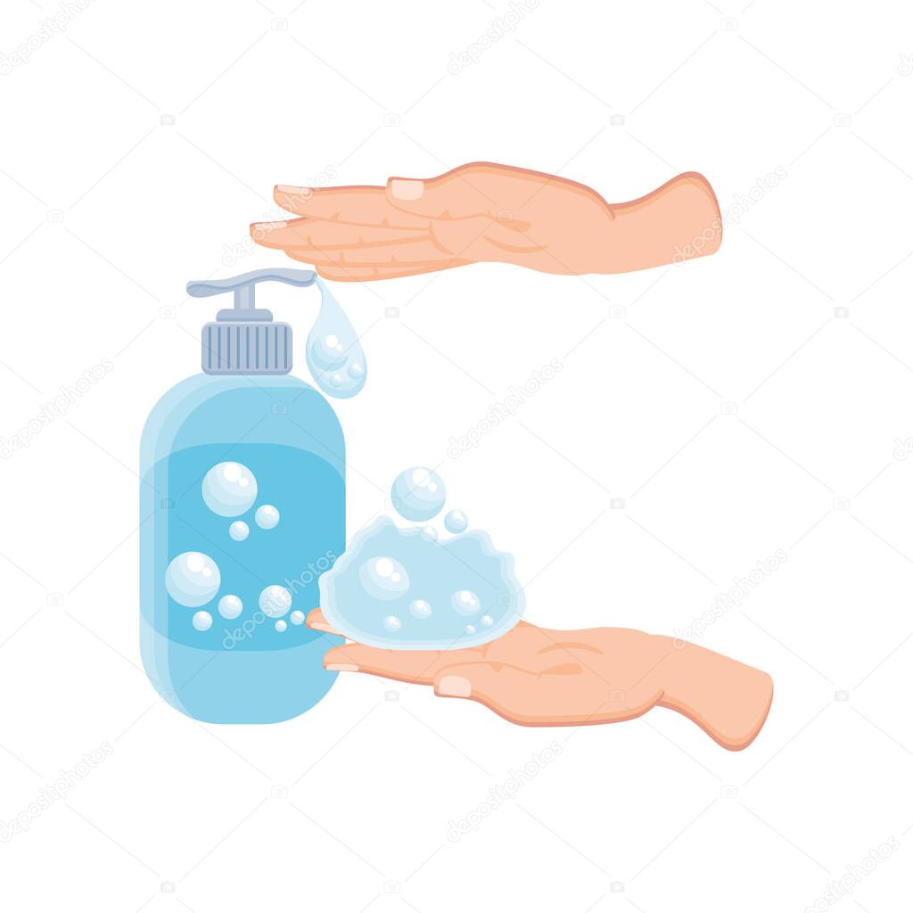 cleaning hands with antibacterial gel on white background