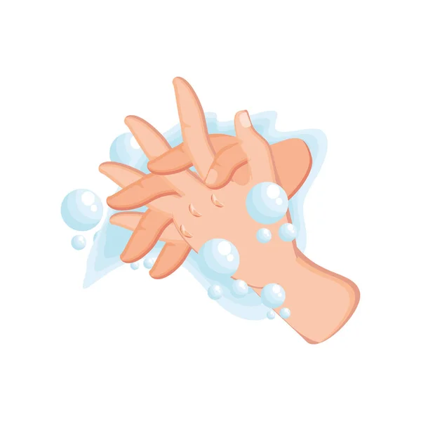 Washing hands with water and soap on white background — Stock Vector