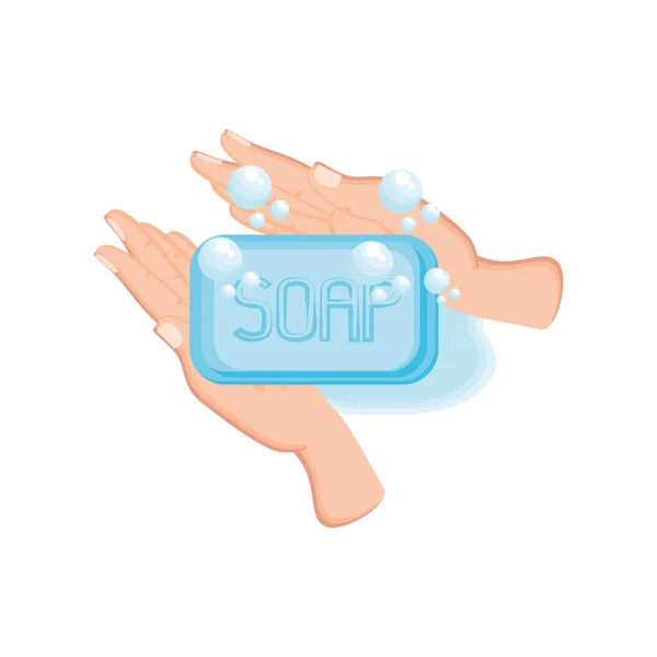 Washing hands with water and soap on white background — Stock Vector