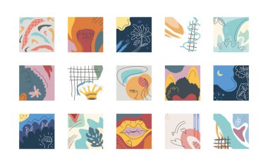 Çeşitli şekiller ve karalama nesneleri ile çizilmiş soyut arkaplanlar