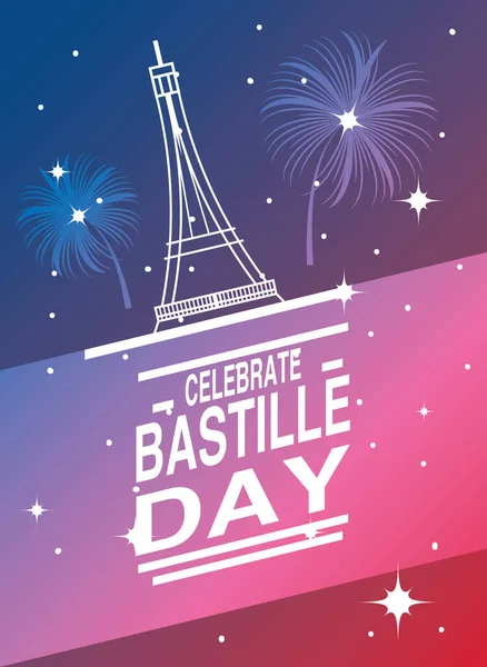 Bandera o cartel para el día nacional francés, etiqueta celebrar el día de la bastilla — Vector de stock