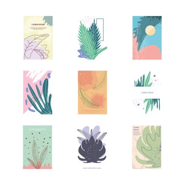 Soyut bitki afişleri seti