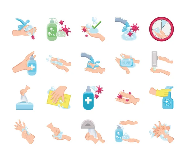 Zestaw ikon mycia rąk na białym tle — Wektor stockowy