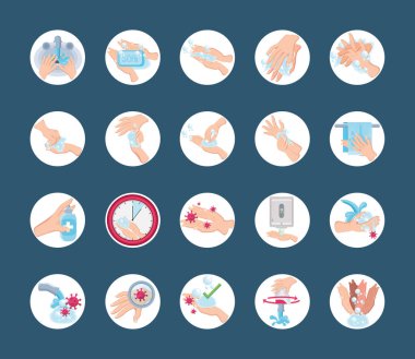 Bir dizi el yıkama ikonu