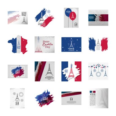 bundle of happy bastille day and icons clipart