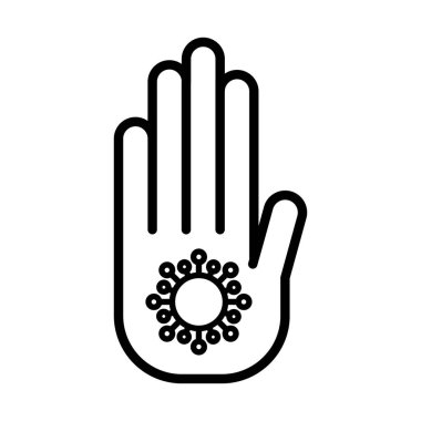 Coronavirus 'u durdurun, tehlikeli hücre covid 19 ile el, çizgi tarzı simge