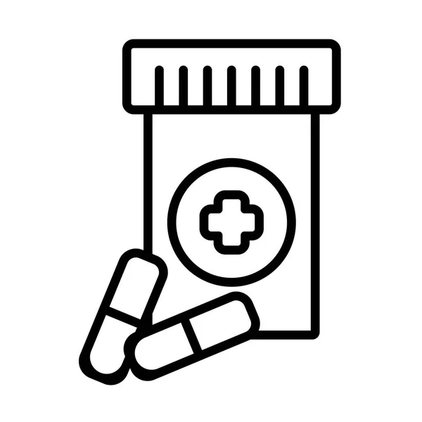 Fles pillen, medicijnen, lijn stijl icoon — Stockvector