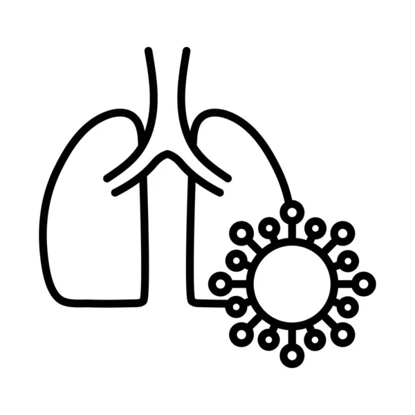 Pulmones humanos con virus, células virales en los pulmones, pulmones infectados, órganos internos del humano, icono de estilo de línea — Archivo Imágenes Vectoriales