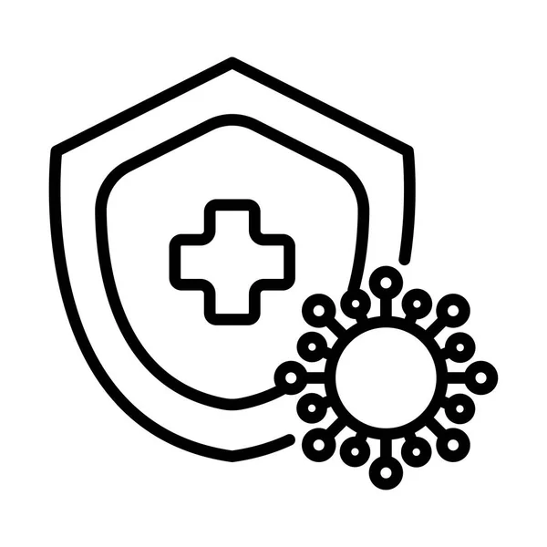 Proteksi virus, perisai keamanan, ikon gaya baris - Stok Vektor