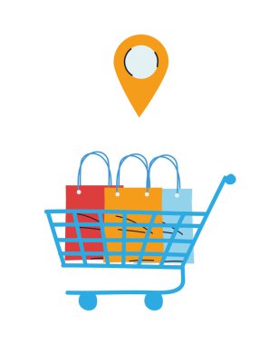 Çantalar ve paketler ile alışveriş arabası