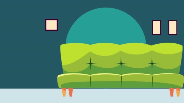 Obývací pokoj scéna pobyt na domácí kampaň animace — Stock video