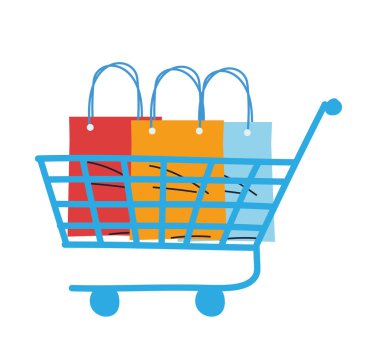 Çantalar ve paketler ile alışveriş arabası