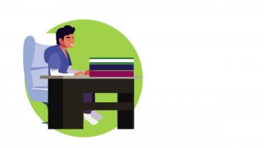 Ev yapımı kampanya animasyonunda dizüstü bilgisayar kullanan bir adam