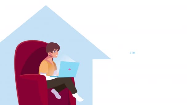 Muž pomocí notebooku na domácí kampaň animace — Stock video